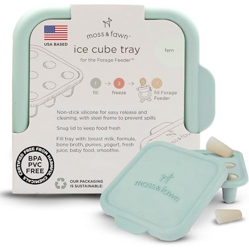 Moss and Fawn Ice Cube Tray - Forage Feeder Freezer & Teething Popsicle Mold for Breast Milk, Formula, Bone Broth, Purees, & Baby Food - BPA, Lead, & PVC-Free - Fern