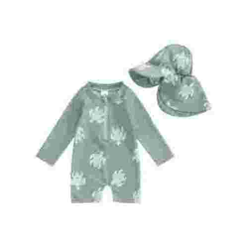 Qtinghua Infant Toddler Baby Boys Rash Guard Swimsuit Romper Long Sleeve Turtle/Dinosaur Print Bathing Suit Swimwear with Swim Cap Green 6-12 Months