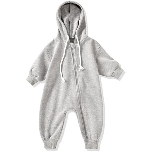 Unisex Baby Boys Girls Long Sleeve Infant Baby Zipper Hooded Jumpsuits Romper Loose Outfit Clothes