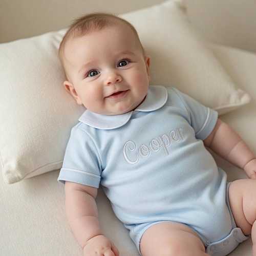 Baby Boy Embroidered Bubble, Personalized Monogram, 100% Cotton Coming Home Outfit