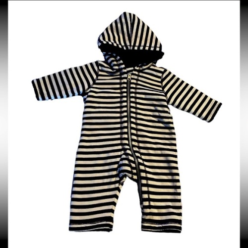 HANNA ANDERSSON Navy Blue Striped Reversible Jersey / Fleece  Bunting 60 3-6 Mo