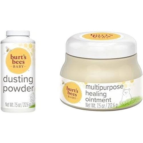 Burt's Bees Baby Dusting Powder, 100% Natural Origin, Talc-Free, Pediatrician Tested, 7.5 Ounces & Baby 100% Natural Multipurpose Healing Ointment, Face & Body Baby Ointment – 7.5 Ounce Tub