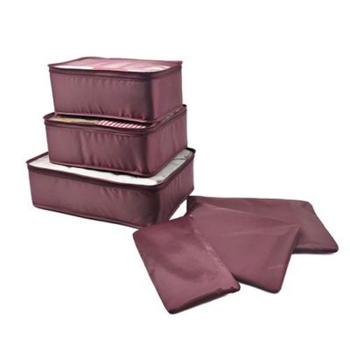 Unique Bargains Zipper Design Packing Cube Set Wine Red 6 Pcs