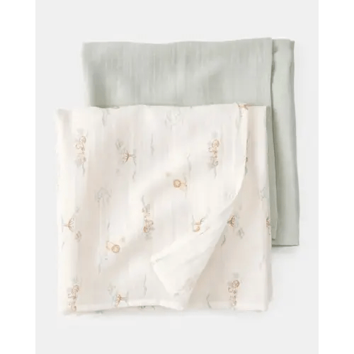 2-Pack Lion Print Muslin Swaddle Blankets - Green | Carter's