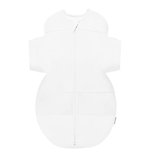 Happiest Baby SNOO Sleep Sack - 100% Organic Cotton Baby Swaddle Blanket - Doctor Designed Promotes Healthy Hip Development (White, Medium)