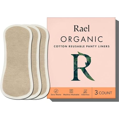 Rael Reusable Panty Liners Menstrual, Organic Cotton Cover, Period Essential, Cloth Pantyliner for Women, Washable, Soft and Thin, Leak-Free, Washing Machine Safe (5 Count, Brown)