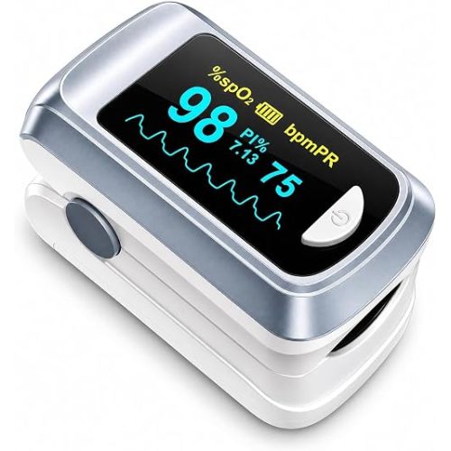 Fingertip Pulse Oximeter Blood Oxygen Saturation Monitor Pulse Ox, Heart Rate and Fast Spo2 Reading Oxygen Meter with OLED Screen Included Lanyard and 2 X AAA Batteries