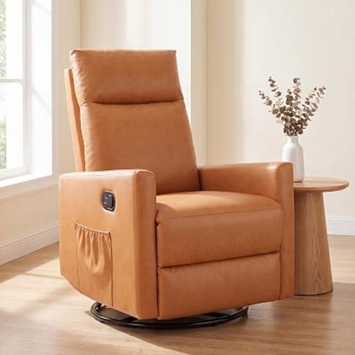 360° Swivel Rocking Recliner Chair, Manual Lazy Boy Reclining Couch with Adjustable Backrest & Footrest, Oversized Recliner Sofa for Nursery, Living Room, Bedroom, Home Theater Seating, Brown