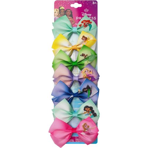 Disney Princess - Girls Hair Accessories Gift Set - Kids Hair Bows - 7 Pcs 4 Inch Bundle - Different Princess on Each Clip - Alligator Clip Ages 3+