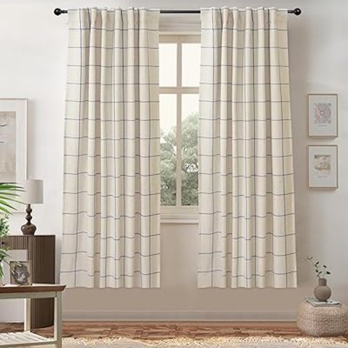 DriftAway 100% Blackout Plaid Curtains 63 Inches Long 2 Panels Navy Blue