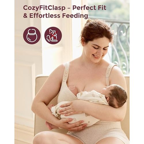 Momcozy Nursing Bras, U.S.Cotton Wirefree Fixed Padded Maternity Bra, Full Coverage Adjustable Fit