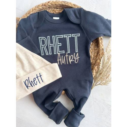 Personalized Navy Blue and Beige Newborn Outfit Coming Home - Etsy
