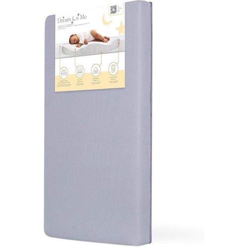 Dream On Me Snuggles Extra Firm Baby Crib Mattress – Water-Resistant Periwinkle Vinyl Cover, GREENGUARD Gold & JPMA Certified, Fits Portable & Mini Cribs, Made in USA, 10-Year Warranty
