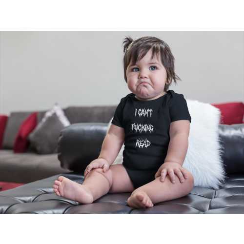 Funny Metalhead Baby Infant Clothing, Sarcastic Emo Bodysuit, I Can't F*cking Read, Alternative Baby Gift, Punk Rock Newborn Outfit