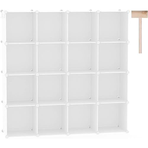 C&AHOME Cube Storage Organizer, 16-Cube Shelves Units, Plastic Storage Cubes, DIY Closet Organizer, Modular Closet Storage Shelves Ideal for Home, Bedroom, 48.4" L × 12.4" W × 48.4" H Milky UPCS16M