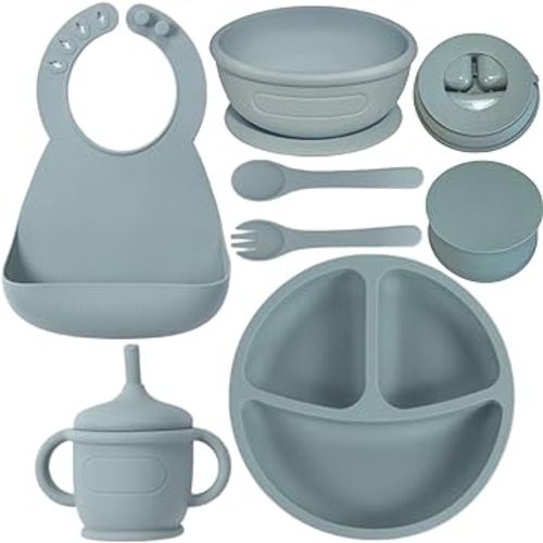 Baby Feeding Set, Baby Feeding Set, Baby Plate, Bowl Set, Baby Silicone Feeding Set, Baby Led Weaning Set, Baby Plates, Bowls Set Suction, Blw Set (Green)