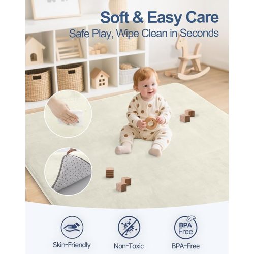 Thick Baby Play Mat for Floor,Padded Foam 47x47 Playpen Mat,Ultra Soft Support & Plush Feel Nursery Rug,Non Slip for Toddler,Infants,Kids Play,Yoga,Baby Crawling,Tummy Time (Beige)