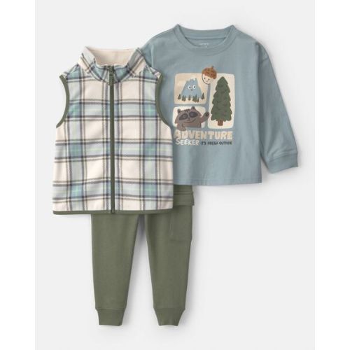 Toddler Boy 3-Piece 'Adventure' Car Long-Sleeve Top & Pant Set - Blue/Green/Cream | Carter's