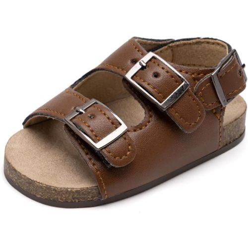 Baby Boys Girls Sandals Cork Footbed Adjustable Strap Clogs Infant Summer Non-Slip Rubber Sole Prewalk Shoes