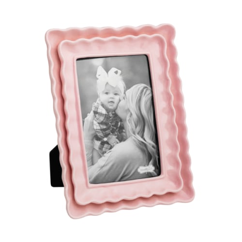 Rectangle Layered Pink Frame | 4x6 Ceramic Photo Frame for Gifts | Mud Pie
