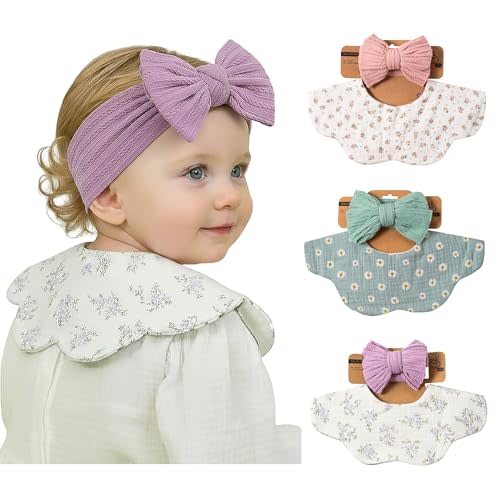 Baby Cotton Muslin Bibs and Bow Headbands Set