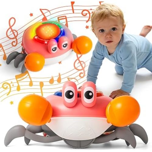 Crawling Crab Baby Toy, Tummy Time Interactive Moving Toy with Music & Lights