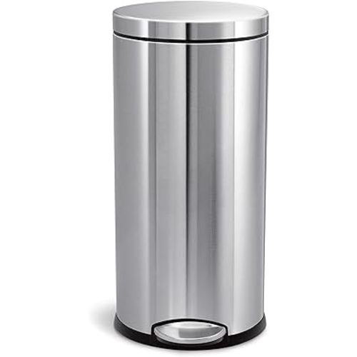 simplehuman 30 Liter / 8 Gallon Round Step Trash Can, Brushed Stainless Steel