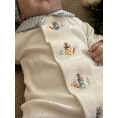 Handmade Cotton Baby Boy Romper with Cap: Embroidered Bunny Outfit