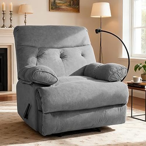 Oversized Recliner Chairs, Manual Large Recliners, Big Mans Recliner Chair for Adults 400lbs, Extra Wide Single Reclining Sofa Chair for Living Room, RV, Grey