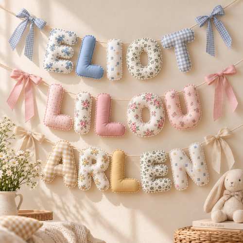 Personalized Baby Name Garland, Custom Baby Name Banner, Fabric Letter Banner, Nursery Bubble Letters, new baby gift, Baby Shower Decor