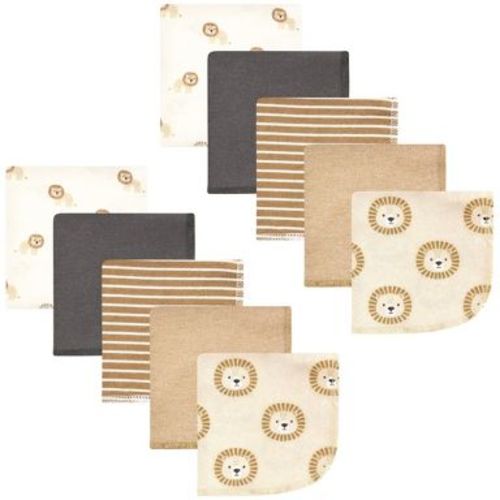 Hudson Baby Infant Boy Flannel Cotton Washcloths, Brave Lion 10 Pack, One Size