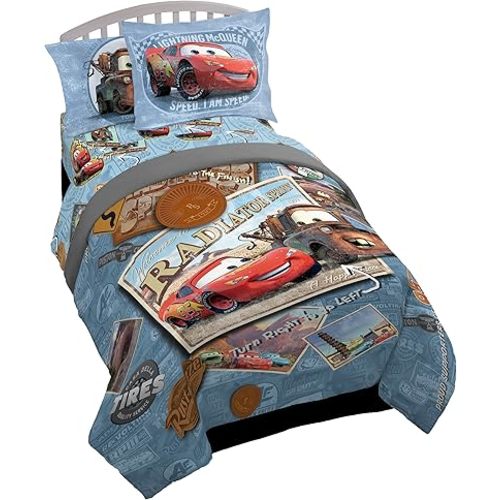 Jay Franco Disney/Pixar Cars Tune Up Blue/Gray 5 Piece Twin Bed in A Bag with Lightning McQueen & Mater in Radiator Springs (Official Disney/Pixar Product)