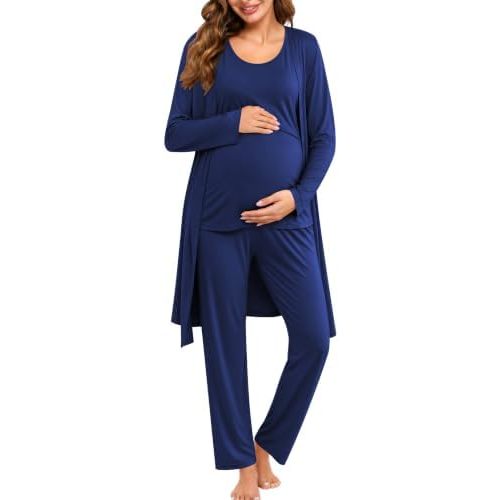 SWOMOG Maternity Nursing Robe Set 3 PCS Women Postpartum Pajamas Breastfeeding Labor Delivery Hospital Pregnancy Pjs