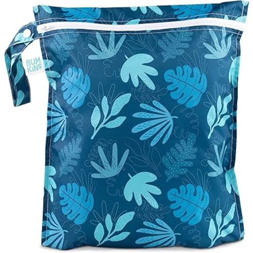 Bumkins Waterproof Wet Bag, Washable, Reusable for Travel, Beach, Pool, Stroller, Diapers, Dirty Gym Clothes, Wet Swimsuits, Toiletries, 12x14 – Blue Tropic