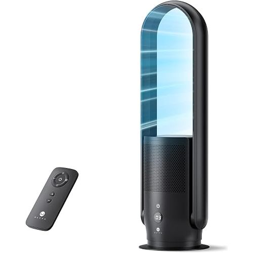 U ULTTY Bladeless Tower Fan and Air Purifier in one, Quiet Tower Fan with Remote, Touch, 9 Speeds, 8H Timer, HEPA Filter 99.97%, 90° Oscillation Fans, Floor Fans Powerful for Home Office Room, Black