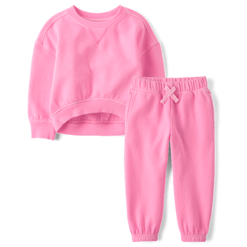 Toddler Girls Garment Dyed Premium Fleece 2-Piece Outfit Set - Pink