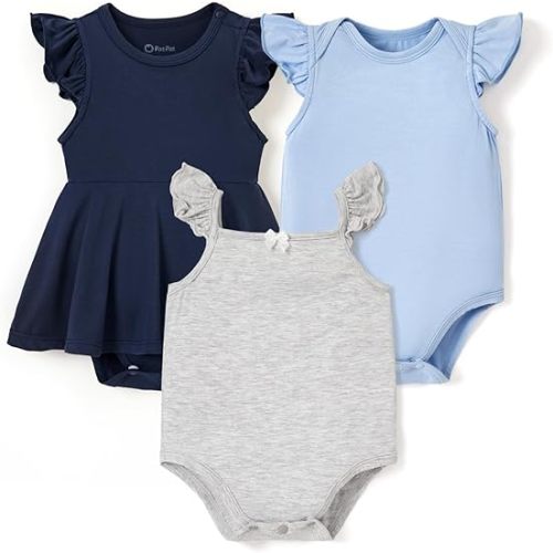 PATPAT Baby Bodysuits 3-Pack - Soft Bamboo Viscose Summer Outfits for Newborn Infant Boy and Girl