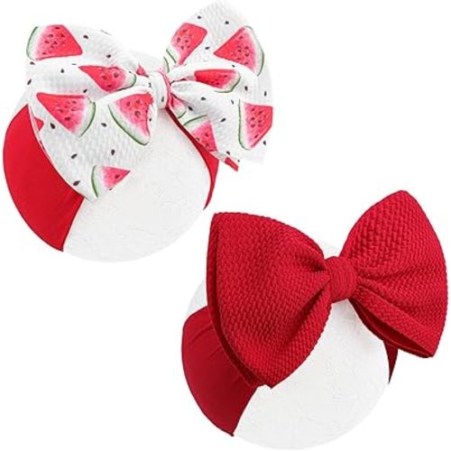 2 Pcs Baby Girl Headbands Summer Outfits 6’’ Fruit Hair Bows Watermelon Hair Accessories for Newborn Infant Toddler Girls Clothes