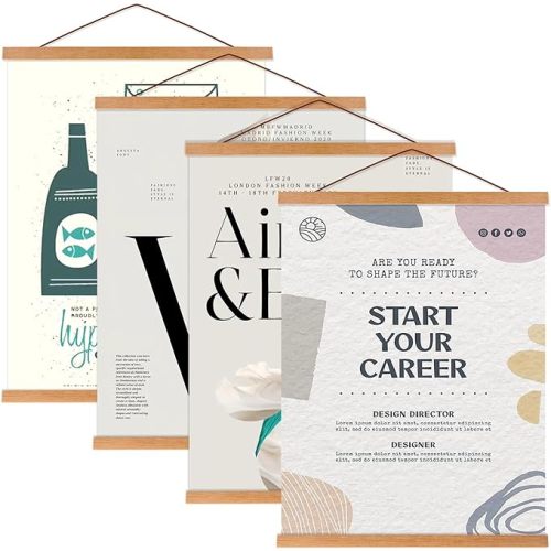 Artmag 4 Pack Magnetic Poster Hanger Frame, 12x18 12x16 12x24 Light Wood Wooden Magnet Poster Frame for Maps Canvas Artwork Pictures Poster Hangers Frames (Teak,12")