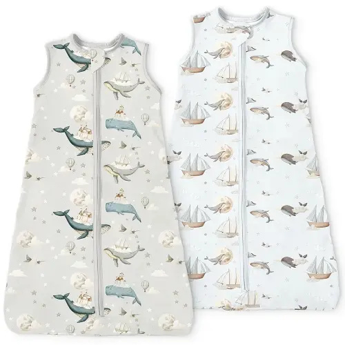 Baby Sleep Sack 0-3-6 Months Light Wearable Blanket for Babies with 2-Way Zippers, 0.5 TOG Premium Soft Breathable Sleeping Bag for Baby Boys Girls 2-Pack(Whale & Cloud)