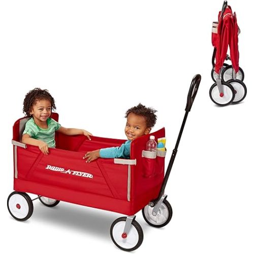 Radio Flyer 3-in-1 EZ Folding Wagon Ride On for Kids, Garden, & Cargo, Red Collapsible Wagon
