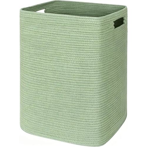 MEGASKET Large Laundry Hamper 16"x13"x22" - Tall Woven Baby Laundry Basket, Decorative Cotton Rope Dirty Clothes Hamper Bin, Green Room Decor, Bedroom Bathroom Aesthetic, Soft Green Hamper, 75L