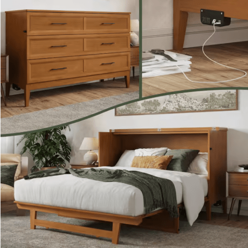 Solid Wood Frame Queen Murphy Bed Chest Cash Fund