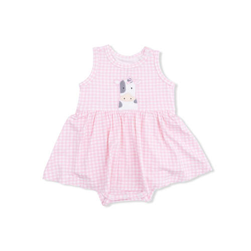 Tank Bodysuit Dress, Cute Farm Animals Cow Appliqué