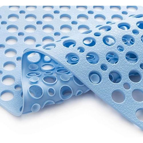 Nonslip Bathtub Mat Extra Soft TPE Bath Mat for Kids, Machine Washable Bathroom Shower Mat, Smooth/Non-Textured Tubs Only, 30L x 17W Inch (Blue)