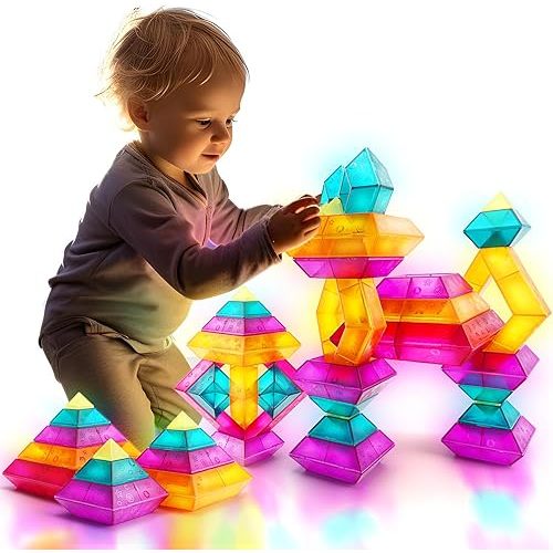 Building Block Sets for Kids 3 4 5 6 Year Old, 30 Pcs Stacking Blocks Toys for Boys Girls, STEM Preschool Learning Activities Educational Light Table Toys Gifts for Toddlers Children