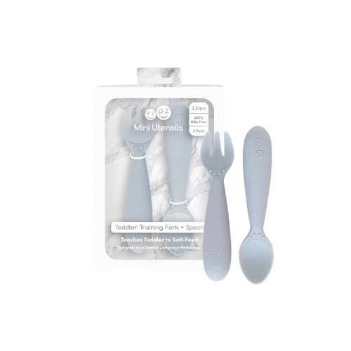 ezpz Mini Utensils (Fork & Spoon in Pewter) - 12 Months+ - Utensils