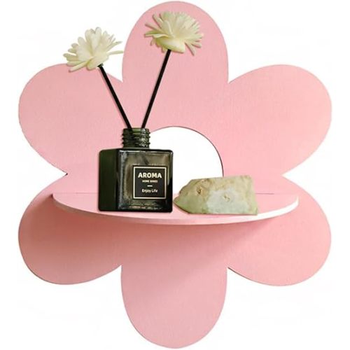 Daisy Flower Floating Shelf Boho Daisy Wall Shelves, 1Pcs 10.6 Inch Large Kawaii Cute Wood Wall Decor Display Shelf for Baby Nursery Living Room Bathroom Bedroom (Pink)