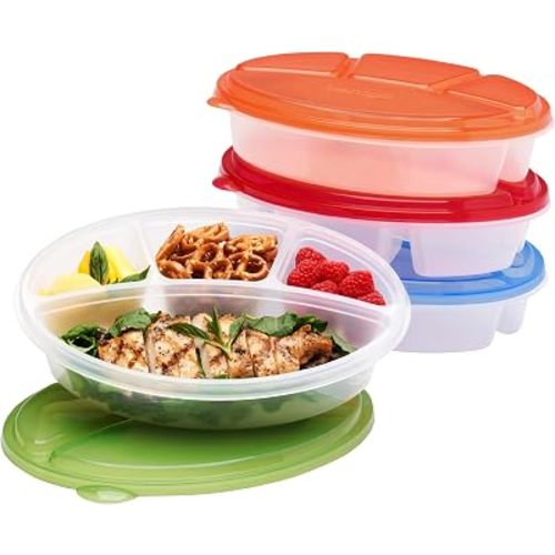Bentgo Easyboxes Stackable 4-Compartment Oval Lunch Boxes, 8-Piece Set