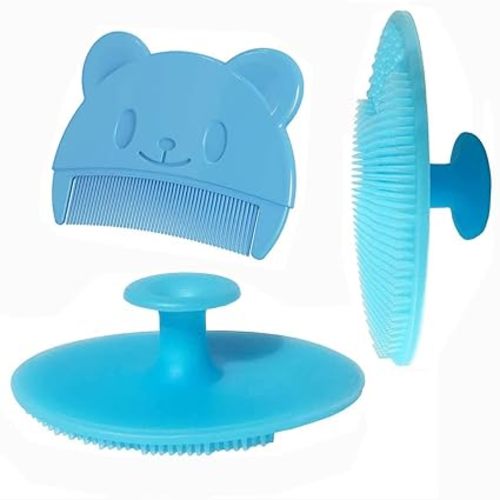 Baby Bath Brush, Baby Cradle Cap Brush, Silicone Massage Brush, Baby Comb, Children's Comb（3pcs） (Blue)